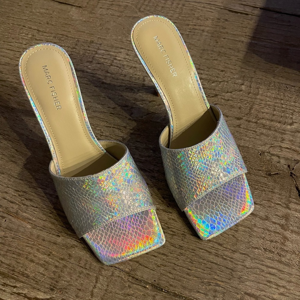 Marc Fisher Square Toe Snakeskin Heels.